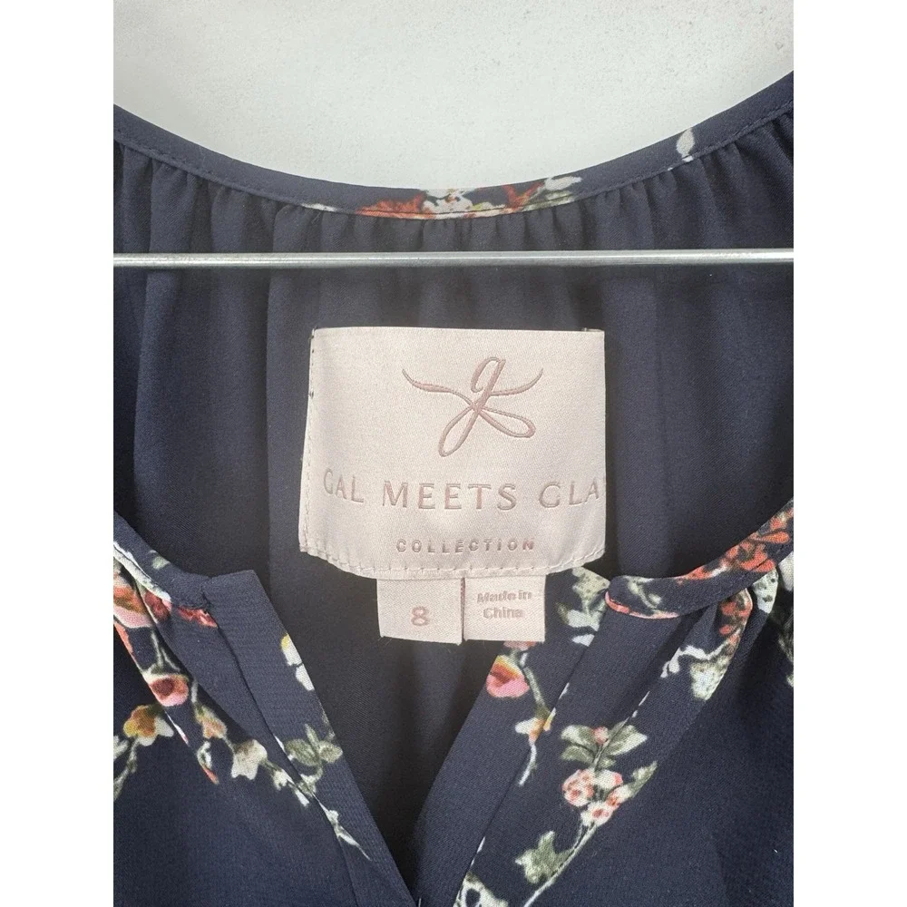 Gal‎ Meets Glam Bonnie Floral Blouson Dress Women 8 Navy Blue Peasant Cottage